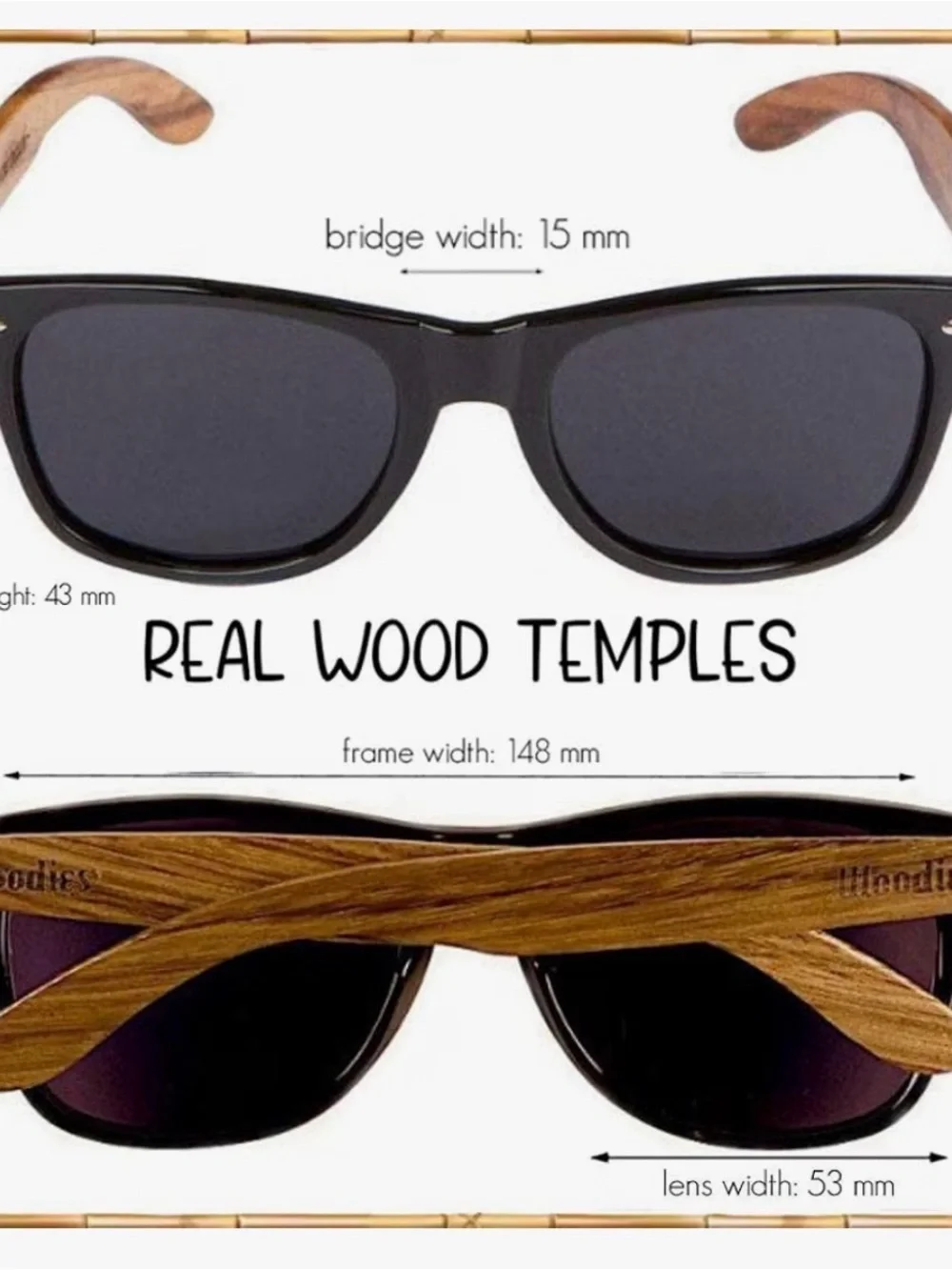Woodies Tortoiseshell Sunglasses with case, guitar pick& cleaning cloth